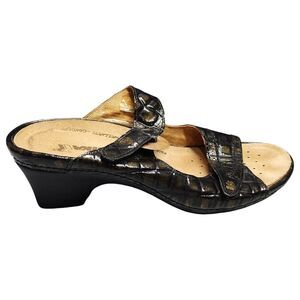 Romika Double Strap Sandals Womens 7.5-8 Black‎ Gold Croc Patent Leather Slip On